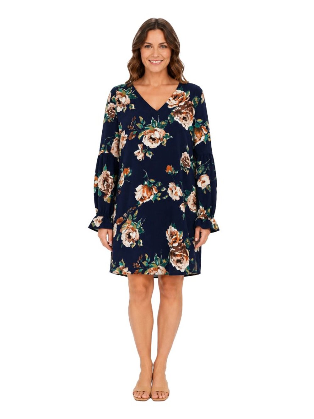 Everly Floral Long Sleeve Shift Dress Blue Boho Cottagecore Size M
